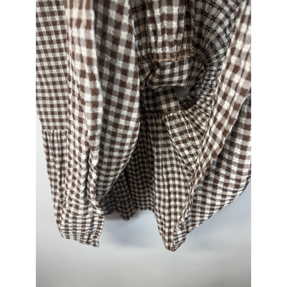 Madewell Lucie Smocked Gingham Midi Dress Brown White Puff Sleeve Cotton Sz XXS - Picture 12 of 16